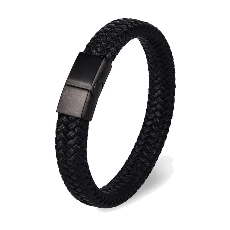 Bracelet en Cuir Tressé avec Fermoir Magnétique, Acier Inoxydable