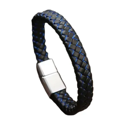 Bracelet en cuir tressé avec fermoir magnétique, acier inoxydable