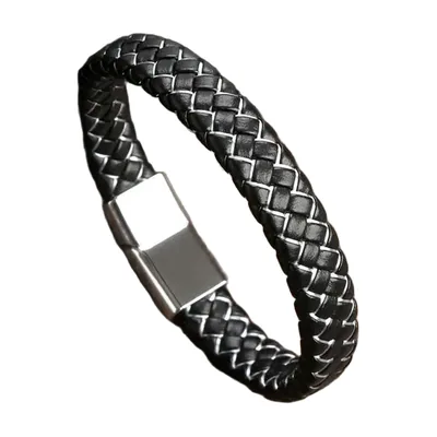 Bracelet en cuir tressé avec fermoir magnétique, Acier inoxydable