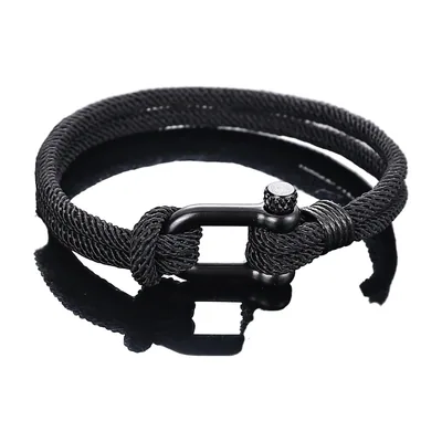 Bracelet en corde tressée style nautique avec manille, acier inoxydable