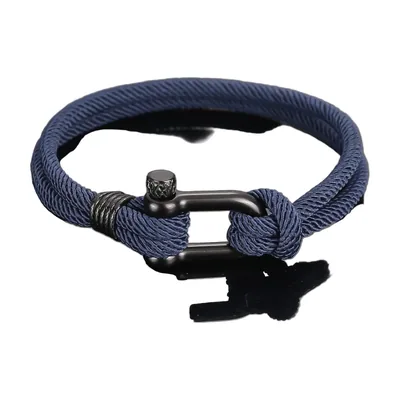 Bracelet Corde Nautique avec Fermoir Manille, Acier Inoxydable