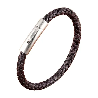 Bracelet en cuir tressé avec fermoir magnétique, acier inoxydable 316L