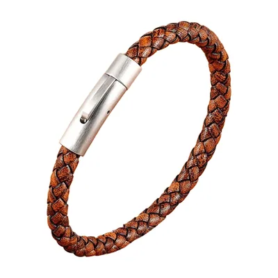 Bracelet en cuir tressé avec fermoir magnétique, acier inoxydable 316L