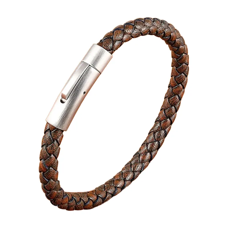 Pulsera de cuero trenzado con cierre magnético, acero inoxidable 316L