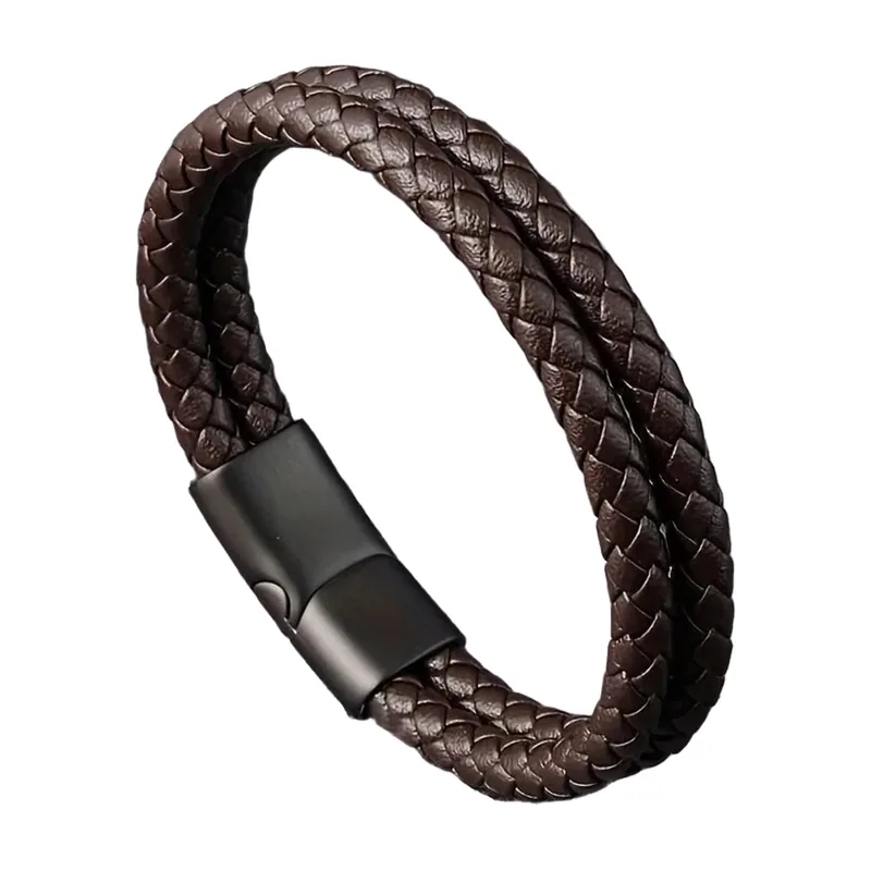 Geflochtenes Lederarmband mit Magnetverschluss, Edelstahl 316L