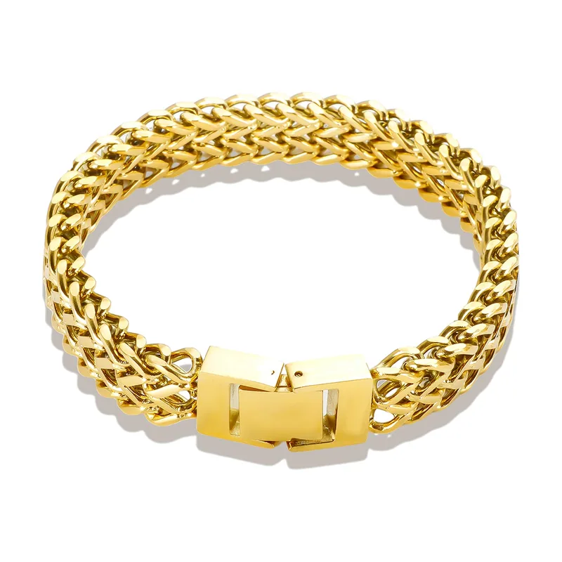 Bracelet Chaîne Byzantine, Acier Inoxydable Couleur Or