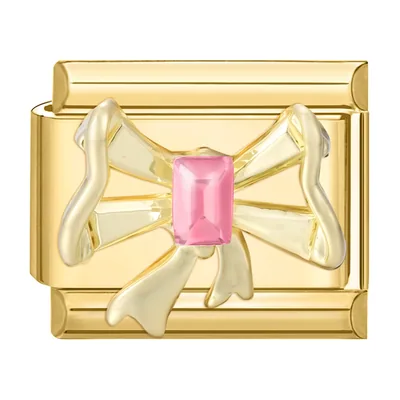 Bracelet à Maillons Motif Nœud et Zirconia Rose, Acier Inoxydable