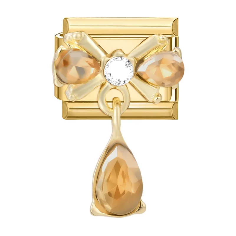 Bracelet Feuille et Goutte avec Zirconia, Acier Inoxydable doré