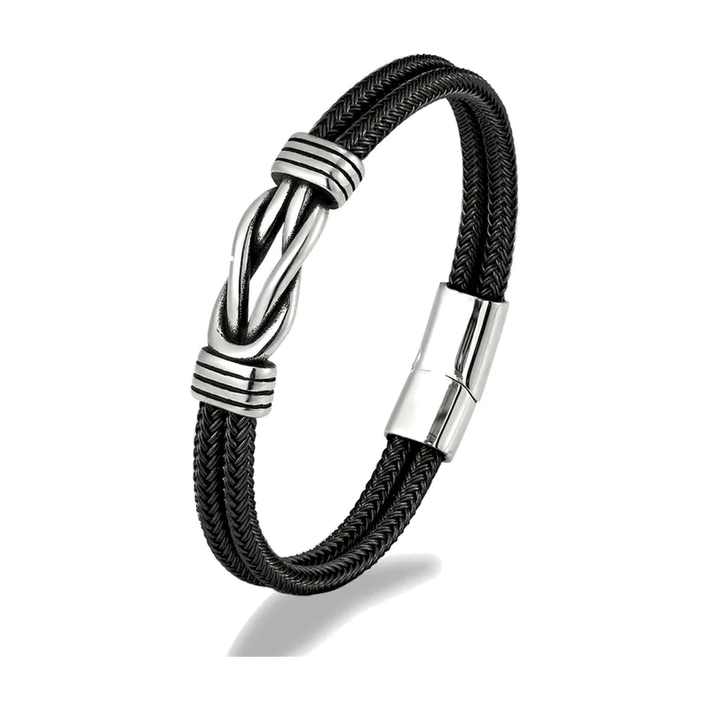 Bracciale con Nodo Nautico e Cordoncino Intrecciato, Acciaio Inossidabile