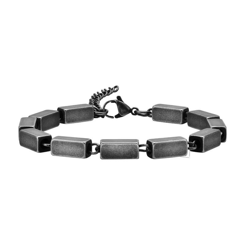 Geometric Square Link Bracelet, Antique Stainless Steel
