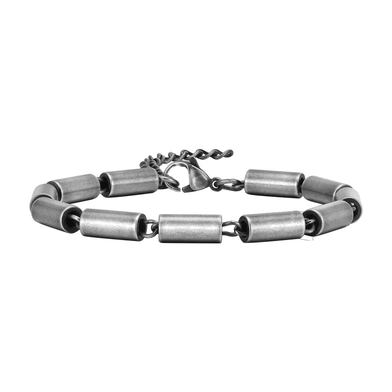 Pulsera de Eslabones Cilíndricos Geométricos, Acero Inoxidable