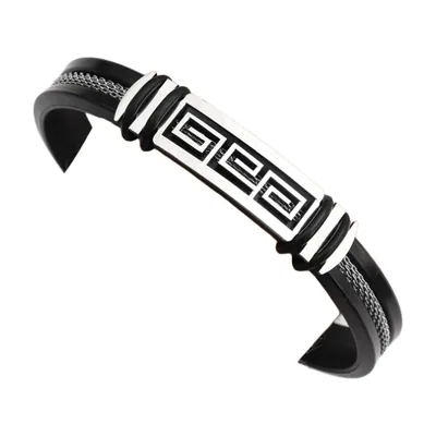 Bracciale in Silicone con Motivo a Greca in Acciaio Inossidabile