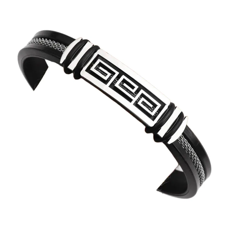 Griechisches Mäander-Armband aus Silikon und Edelstahl