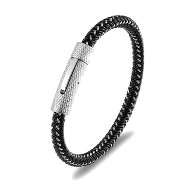 Bracciale in Corda Trecciata con Chiusura Magnetica, Acciaio Inossidabile