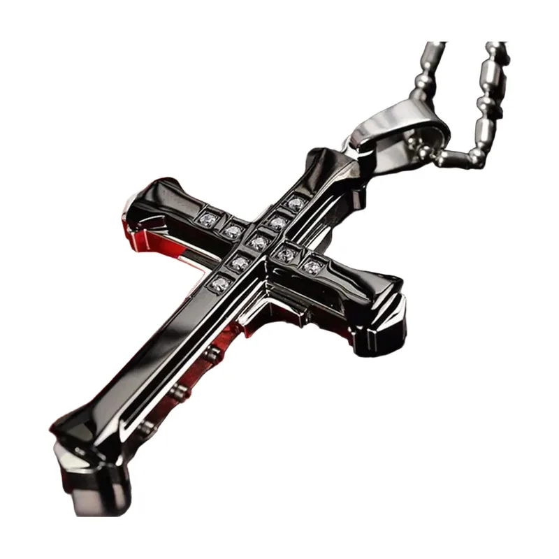 Jesus Kreuz Anhänger mit Zirkonia, Edelstahl