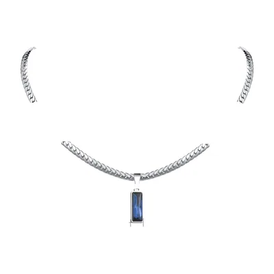 Colgante Geométrico Rectangular con Piedra Azul, Acero Inoxidable