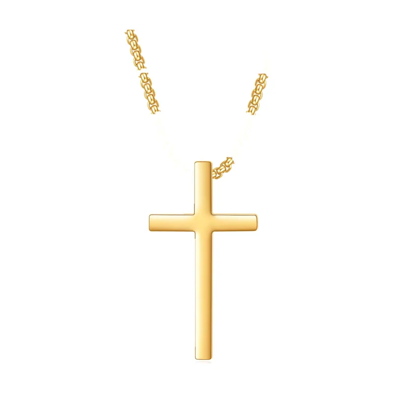 Colgante de Cruz con Cadena Curb, Acero Inoxidable