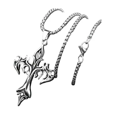 Flammenkreuz Anhänger mit Kugelkette, Edelstahl