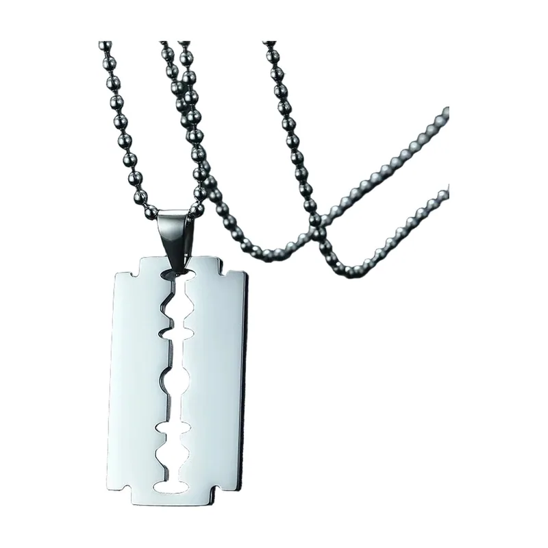 Colgante de Cuchilla de Afaitar con Cadena de Bolas, Acero Inoxidable