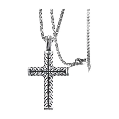 Vintage Kreuz-Anhänger mit Struktur-Detail, Edelstahl