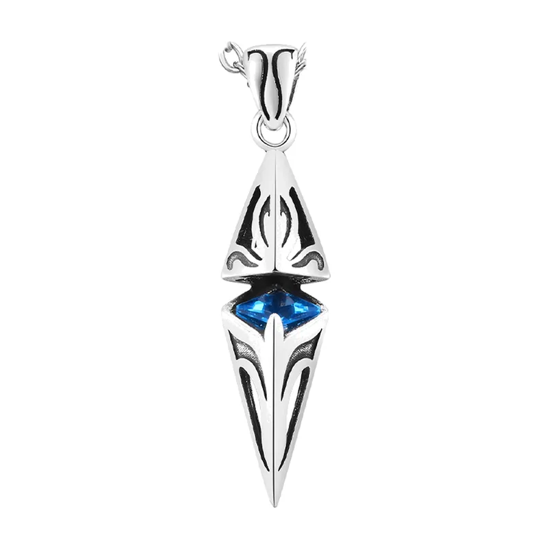 Geometrischer Würfel-Anhänger mit blauem Stein, Edelstahl