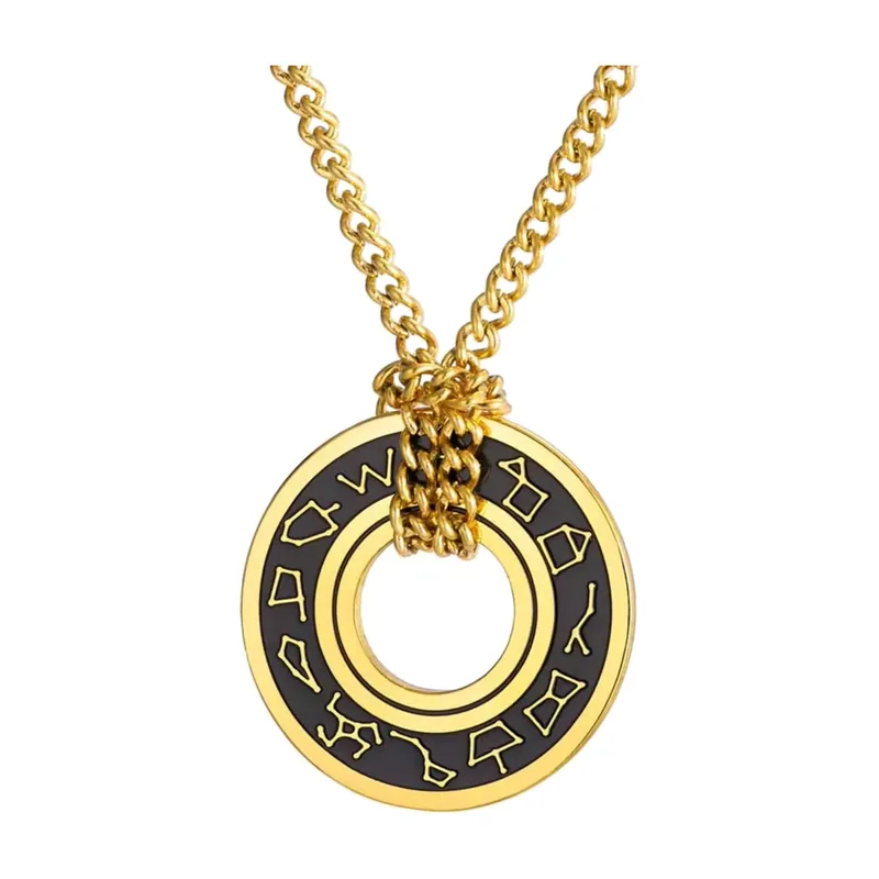 Collier Pendentif Runes Nordiques avec Émail Noir, Acier Inoxydable