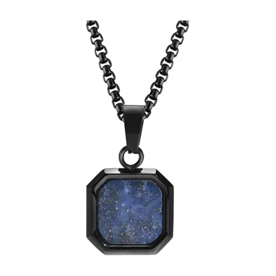 Quadratischer Anhänger mit blauem Stein, Edelstahl