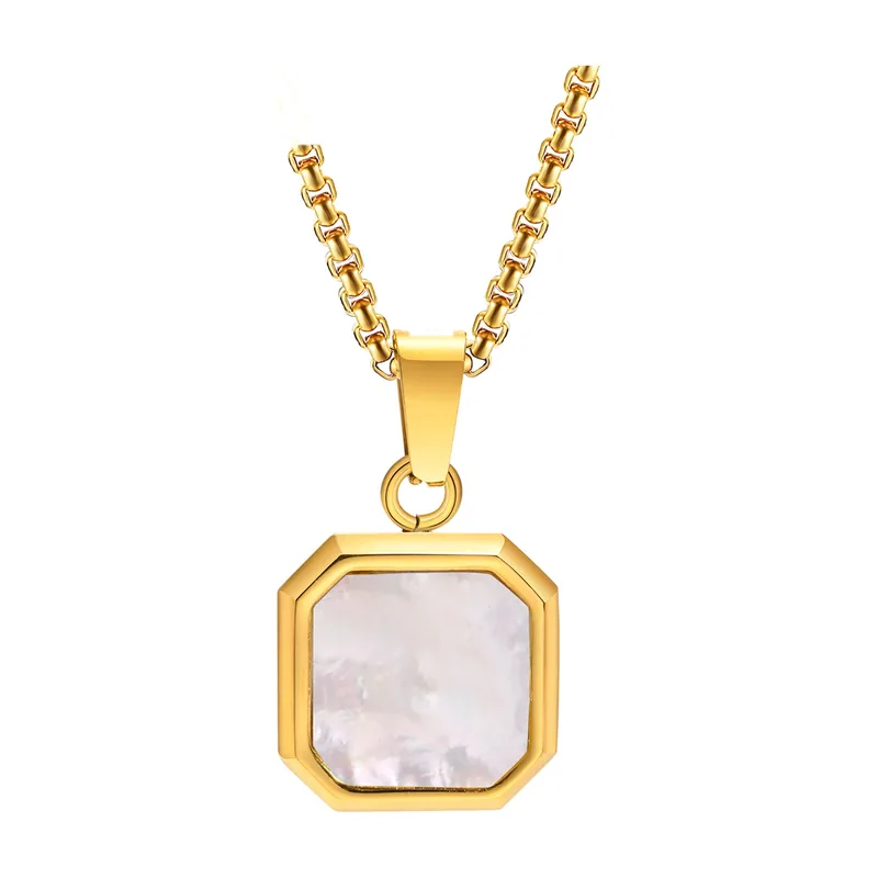 Colgante Rectangular con Piedra Blanca, Acero Inoxidable