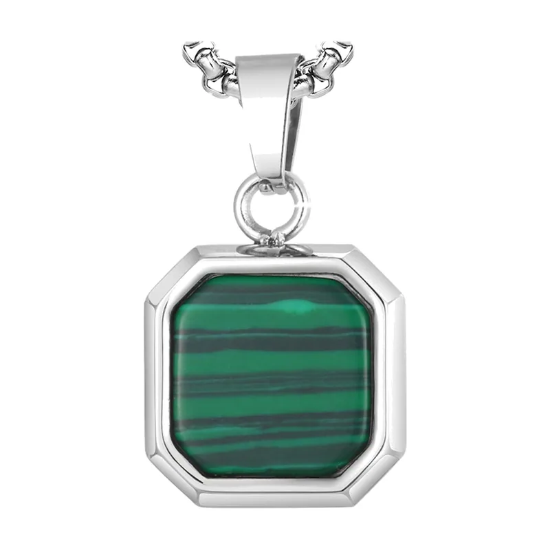 Colgante Cuadrado con Piedra Verde, Acero Inoxidable 316L