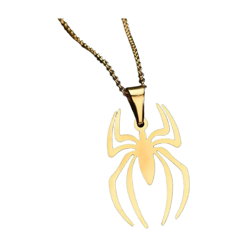 Spider Pendant Necklace with Curb Chain, 316L Stainless Steel