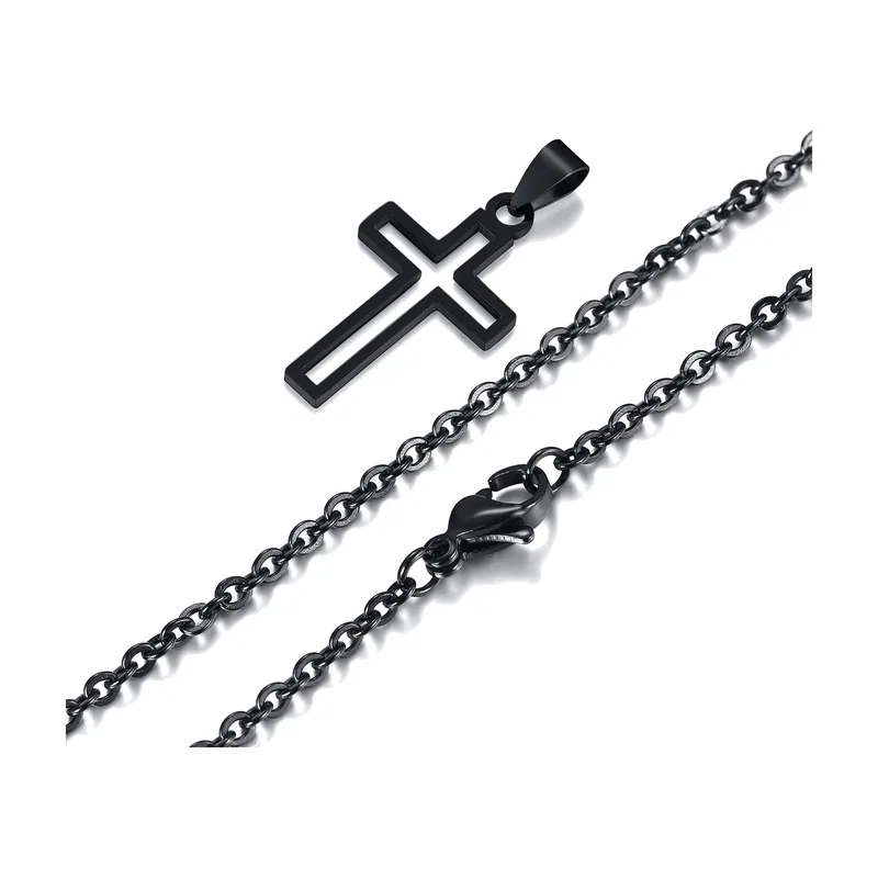 Hohlkreuz Anhänger mit Kette, 316L Edelstahl