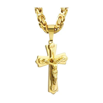 Kruzifix Anhänger mit Byzantinischer Kette, Edelstahl