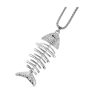 Fischgräten-Anhänger mit Zirkonia, Edelstahl