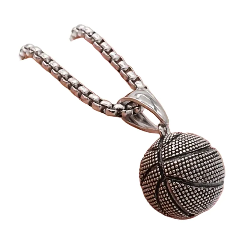 Collana con ciondolo Basketball e catena a maglia box, acciaio inossidabile
