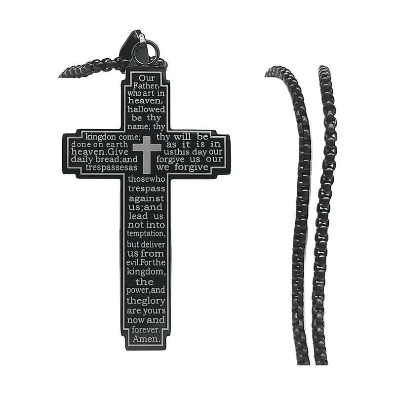Kreuz-Anhänger mit dem Vaterunser, 316L Edelstahl
