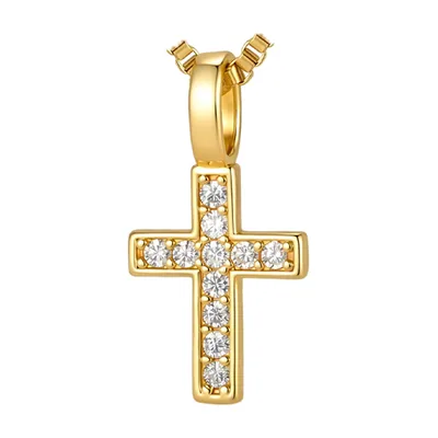 Kreuzanhänger mit Zirkonia und Boxkette, Edelstahl