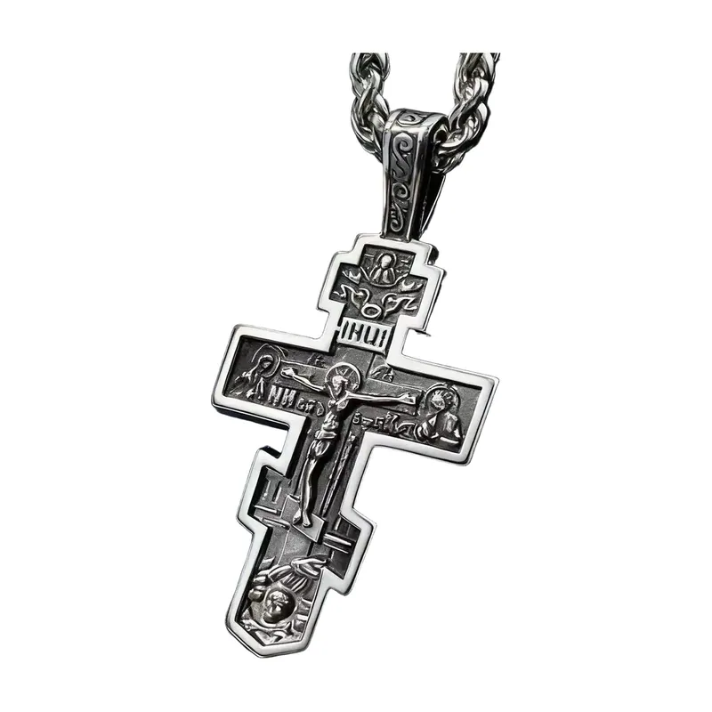 Pendente Croce Ortodossa con Catena, Acciaio Inossidabile