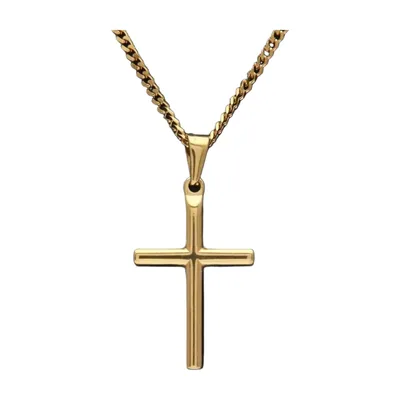 Colgante de Cruz con Cadena Curb, Acero Inoxidable