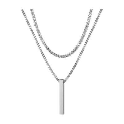 Pendentif Barre Géométrique avec Chaînes Superposées, Acier Inoxydable