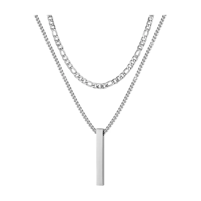 Geometrischer Stab-Anhänger mit Lagenkette, Edelstahl