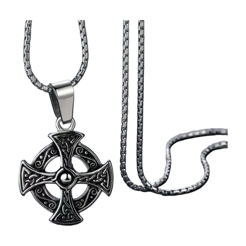 Celtic Knot Cross Pendant with Box Chain, Stainless Steel