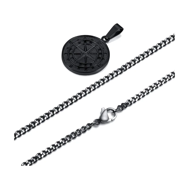 Vegvisir Kompass Anhänger mit Panjerkette, Edelstahl