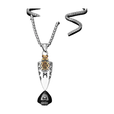 Pendentif Valknut Viking avec Pointe de Flèche et Runes, Acier Inoxydable
