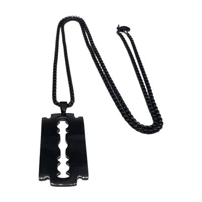 Collier Pendentif Rasoir avec Chaîne à Billes, Acier Inoxydable Noir