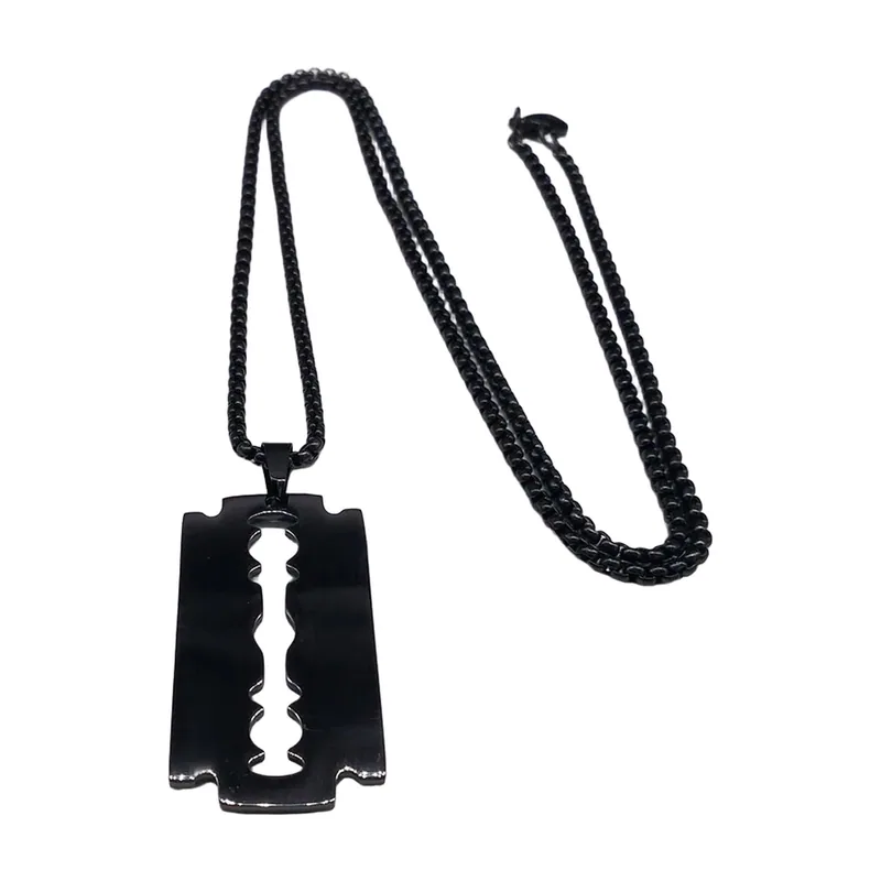 Rasierklingen-Anhänger mit Kugelkette, Schwarz Edelstahl