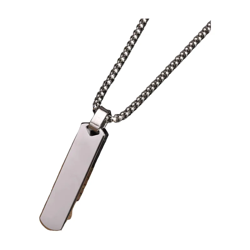 Geometric Bar Pendant with Box Chain, Stainless Steel