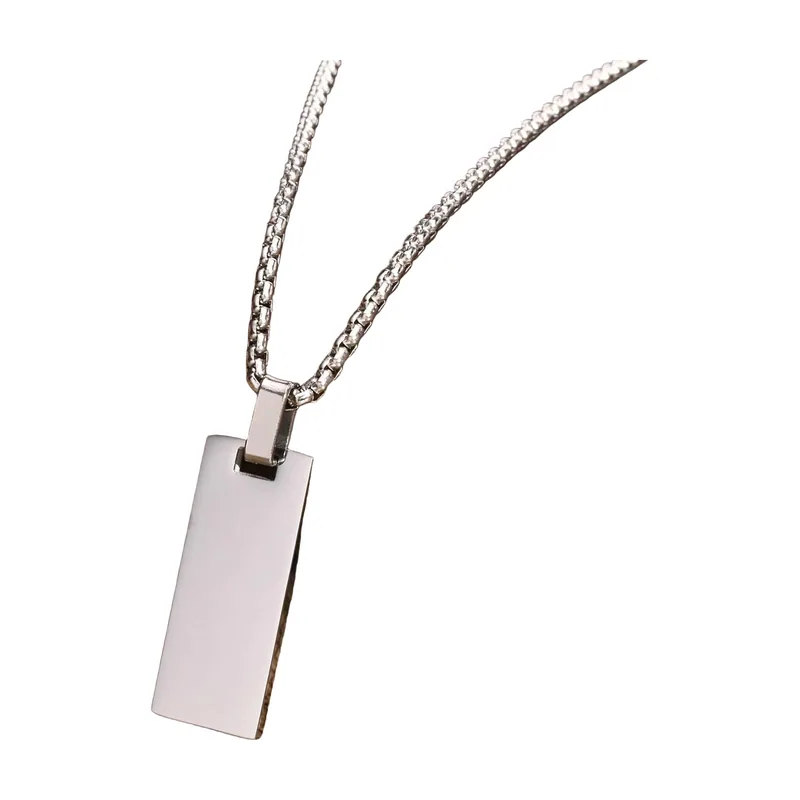 Geometric Bar Pendant Necklace with Box Chain, Stainless Steel