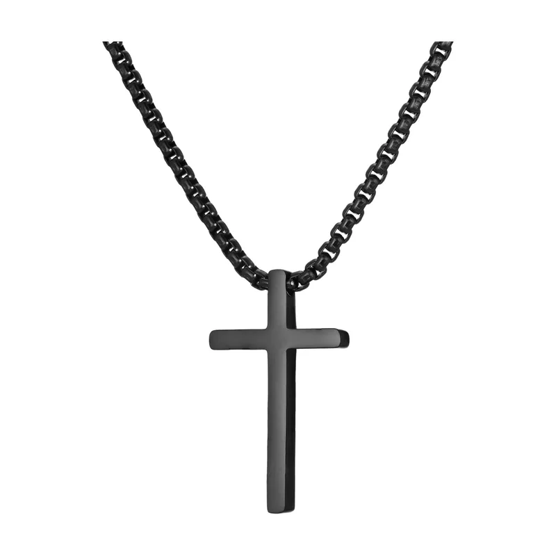 Collana con Pendente a Croce e Catena a Scatola, Acciaio Inox