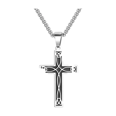 Kreuz-Anhänger mit schwarzen Details und Kette, Edelstahl