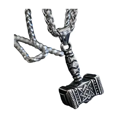 Mjölnir Thors Hammer Anhänger mit Kette, 316L Edelstahl